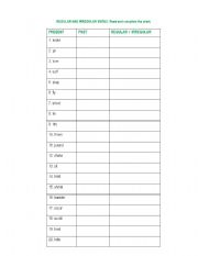 English worksheet: Regular and Irregular verbs 