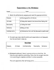 English worksheet: Expectations in the Workplace