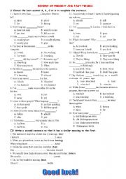 English Worksheet: Review of Present nad past tenses