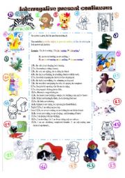 English Worksheet: interrogative present and preterit continuous