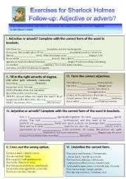 English Worksheet: Sherlock Holmes case XIV Follow-up: Exercises on adjective or adverb