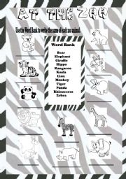 English Worksheet: At the Zoo