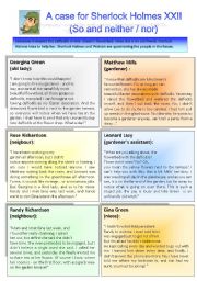 English Worksheet: Sherlock Holmes case XXII: So and neither / nor