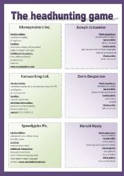 English Worksheet: The headhunting game - Role play about job interviews