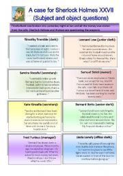 English Worksheet: Sherlock Holmes case XXVII: Subject and object questions