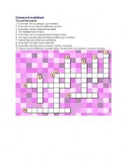 English worksheet: crossword puzzle