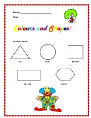 English worksheet: colours and shapes