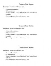 English Worksheet: Complete Your Mystery Rubric