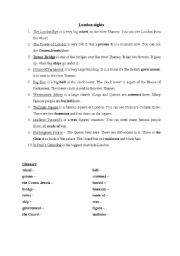 English worksheet: London sights - reading exercise