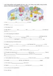 English Worksheet: Food & Drinks / Count. Non-count / Containers