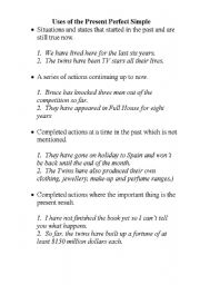 English worksheet: uses of the present perfect simple