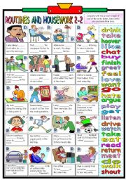 English Worksheet: ROUTINES AND HOUSEWORK- PRESENT SIMPLE- PART2-2 KEY+B&W VERSION INCLUDED