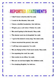 English Worksheet: Reported Speech Statements