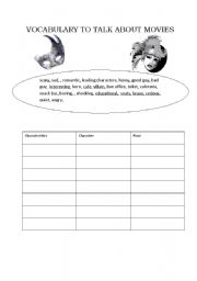 English Worksheet: Vocabulary to talk about movies