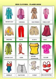 English Worksheet: HER CLOTHES - FLASHCARDS - FOR BEGINNERS - B&W