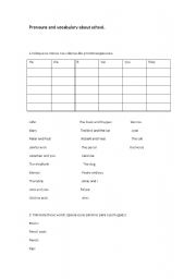 English worksheet: Pronouns and vocabulary about school