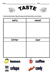 English Worksheet: Taste - Five senses