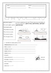 English worksheet: test- greetings ,shape and color