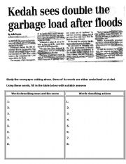 English Worksheet: describing problems faced by us after  flood - a newspaper report