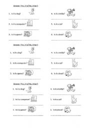 English Worksheet: Is it a...?Yes, it is/No, it isnt
