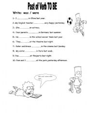 English Worksheet: PAST SIMPLE OF VERB TOBE 