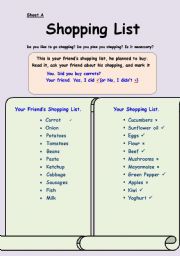 English Worksheet: shopping list_what did you buy yesterday