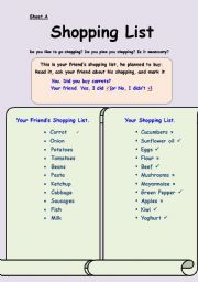 English worksheet: shopping list_what did you buy yesterday