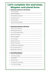 English Worksheet: Singular and Plural Forms