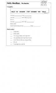 English Worksheet: Hello goodbye song