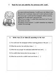 English Worksheet: COULD-PAST ABILITY