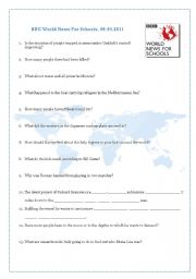 English Worksheet: BBC World News For Schools 06/04/2011