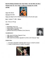 English worksheet: Biography Writing - Mae Jamison,the Star Child