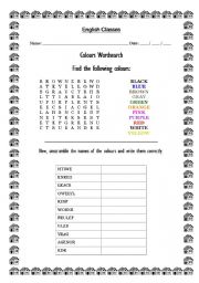 English Worksheet: Colours wordsearch