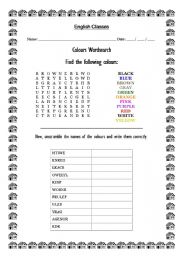 Colours wordsearch