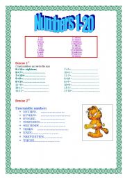 English Worksheet: NUMBERS 1-20