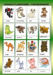 English Worksheet: ANIMALS FLASHCARDS II - FOR BEGINNERS - TWO PAGES