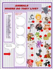 English Worksheet: WHRE DO THESE ANIMALS LIVE?