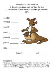 English Worksheet: Body Parts - kangaroo