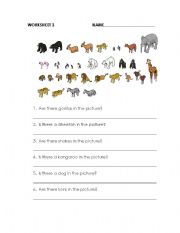 English Worksheet: Is there an animal?