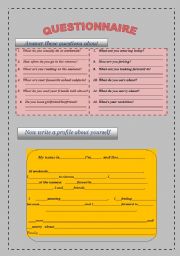 English worksheet: My personal profile