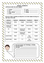 English worksheet: school subjects