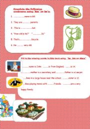 English worksheet: TO BE + HIS, HES OR THEY
