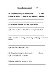 English worksheet: Direct/Indirect Worksheet