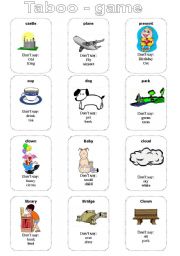 English Worksheet: Taboo cards