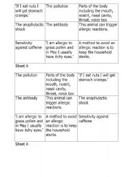 English worksheet: Vocabulary bingo - allergies English-English intermediate