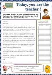 English Worksheet: TODAY, YOU ARE THE TEACHER