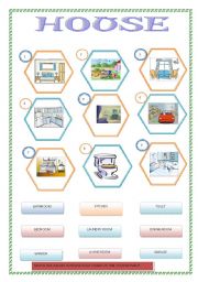 English Worksheet: HOUSE AND  ROOMS - A MATCHING EXERCISE