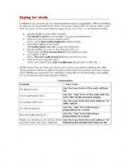 English Worksheet: How to say no nicely!