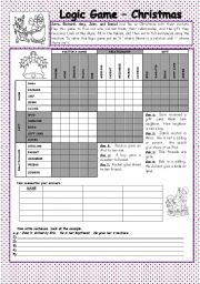 English Worksheet: Christmas Logic Game (Key Included)