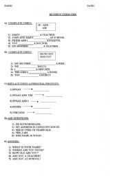 English Worksheet: revision excersice